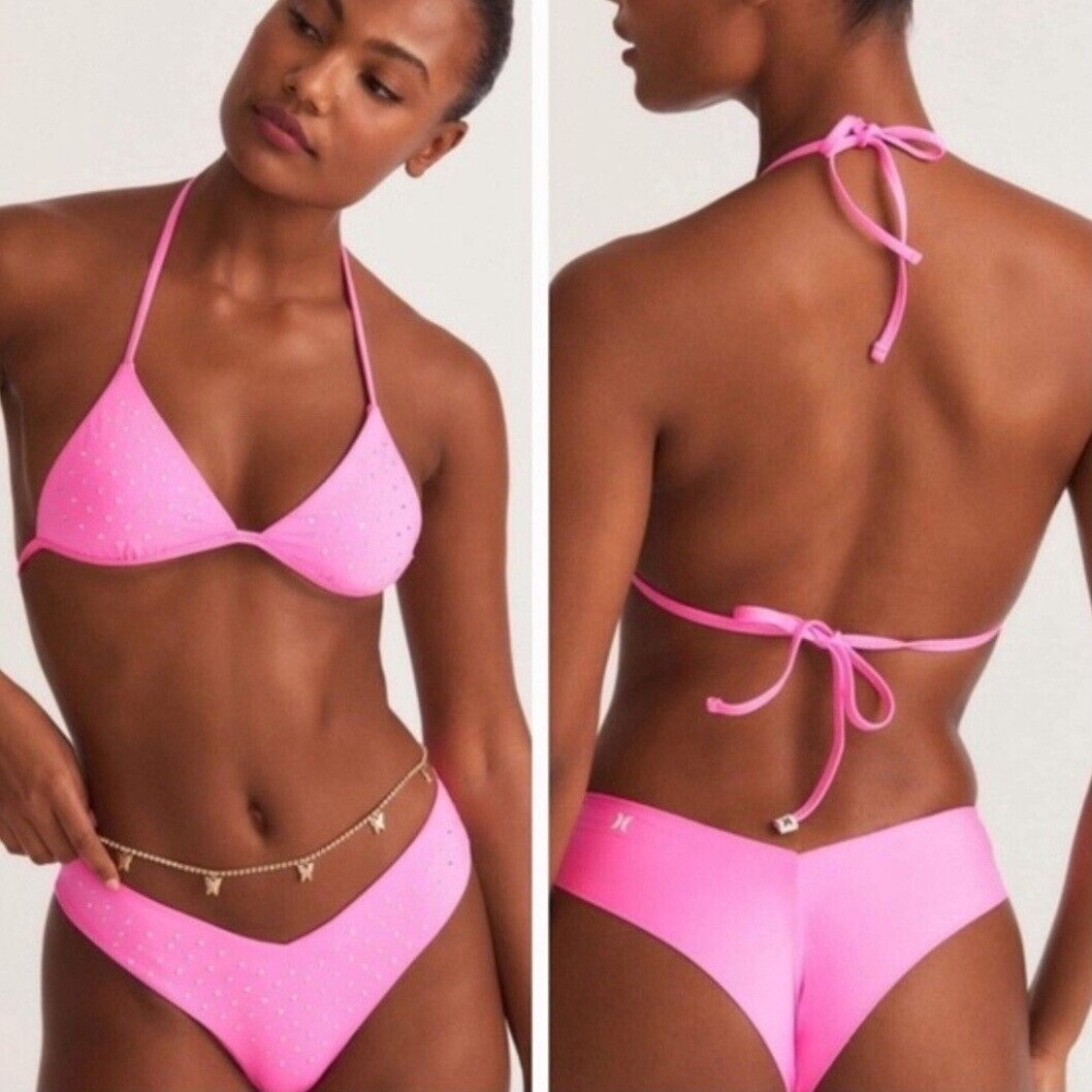 NWT Loveshackfancy X Hurly Rhinestone Fixed Bikini - Pink - X-Small - $155